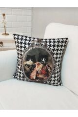 Teğmen Kediler Kaz Ayağı Desen Kırlent Kılıfı