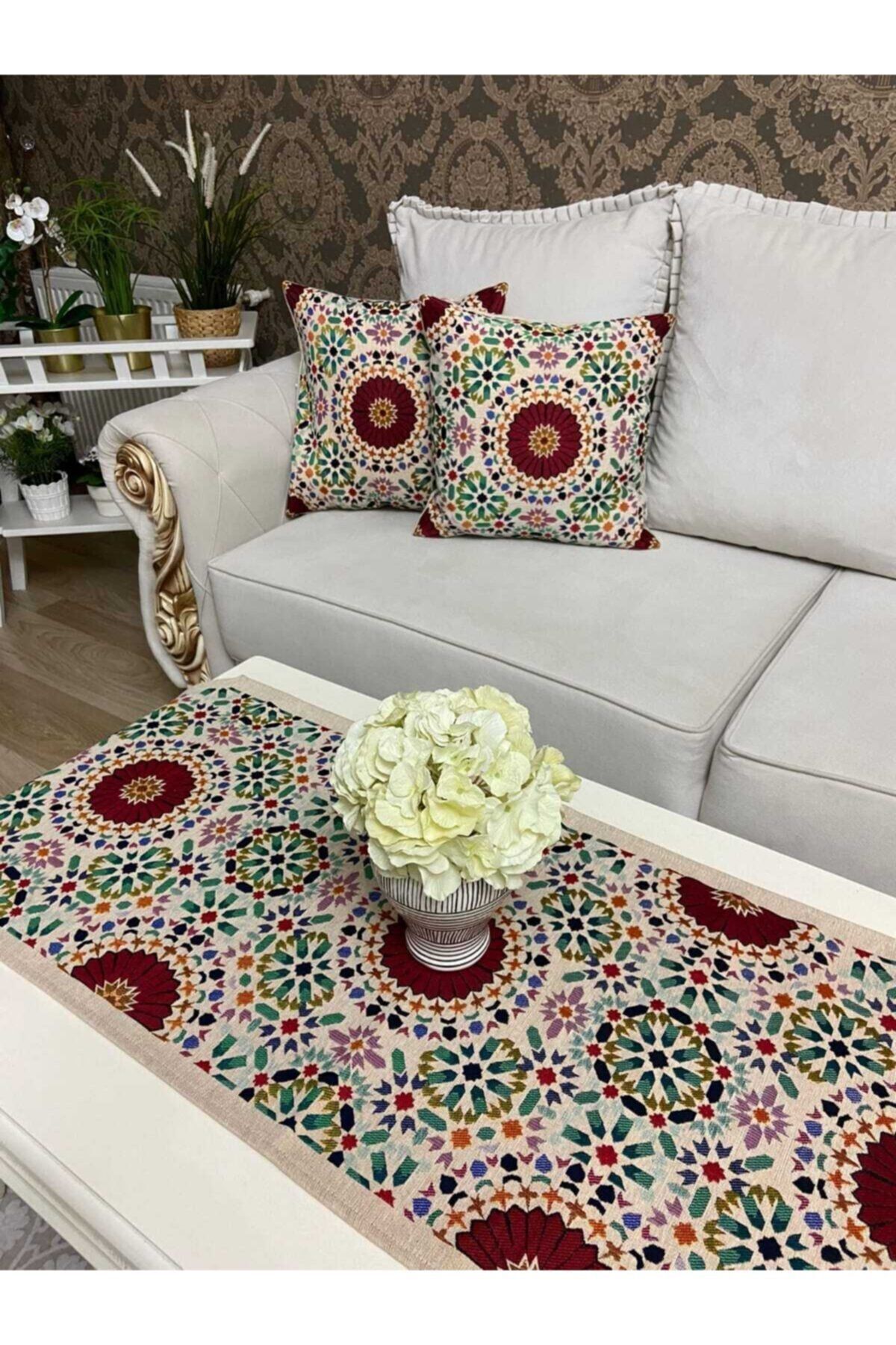 Lale Desen Goblen Dokuma Runner Ve Goblen Kılıf Set